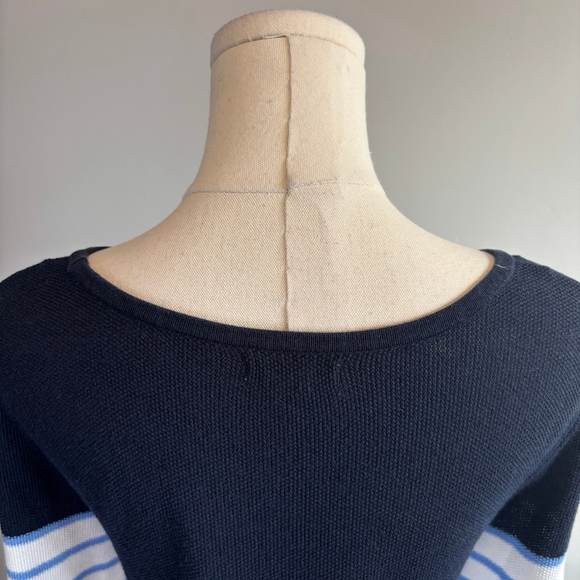 Croft & Barrow Women's 3/4 Sleeve Cotton Knit Sweater Striped Blue, SZ - Picture 4 of 7